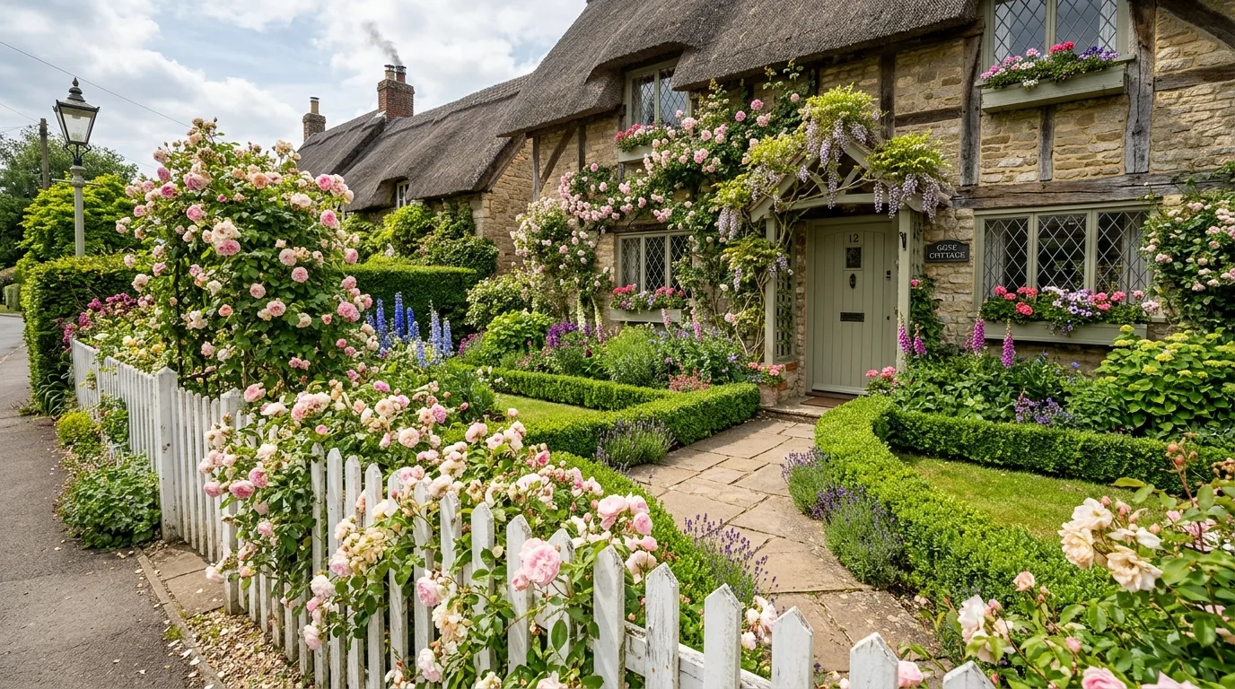 Cottage-Style Front Yard With Roses
